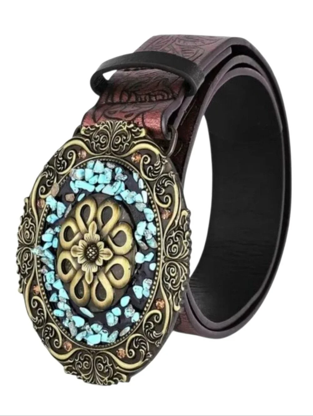 Women's Western Turquoise Stone Antique Gold Tone Belt